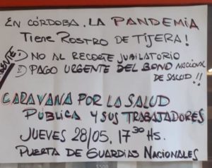 Cartel en el hospital San Antonio de Padua de Río Cuarto, convocando a una asamblea previo a la movilización de hoy.